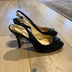 Cole Haan Air Carma Sling Back Black Patent Leather Peep Toe Pump